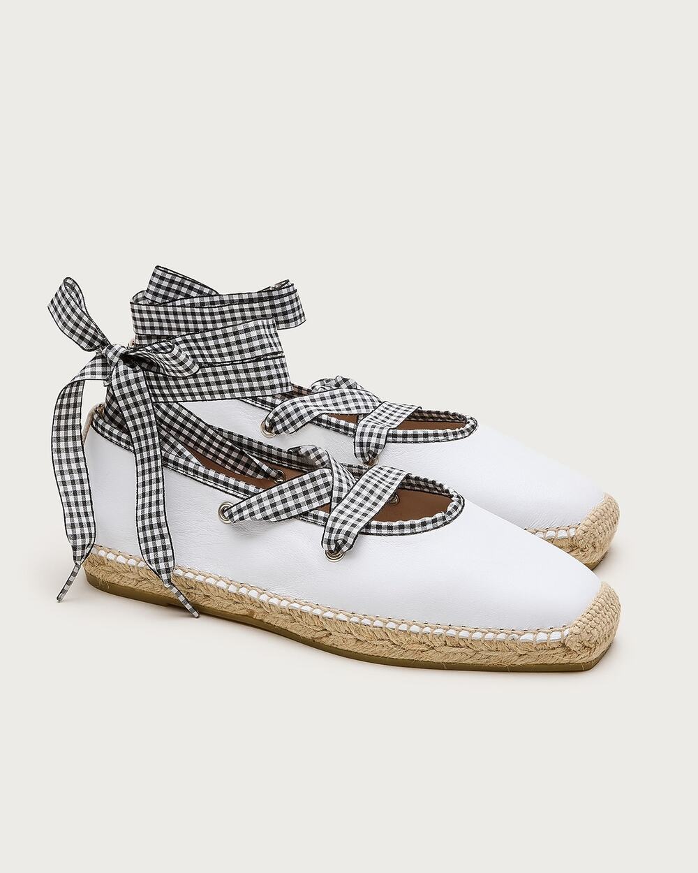 J. Crew Made-In-Spain Sophie Lace-Up Espadrilles White Leather Size 7.5 NWOB